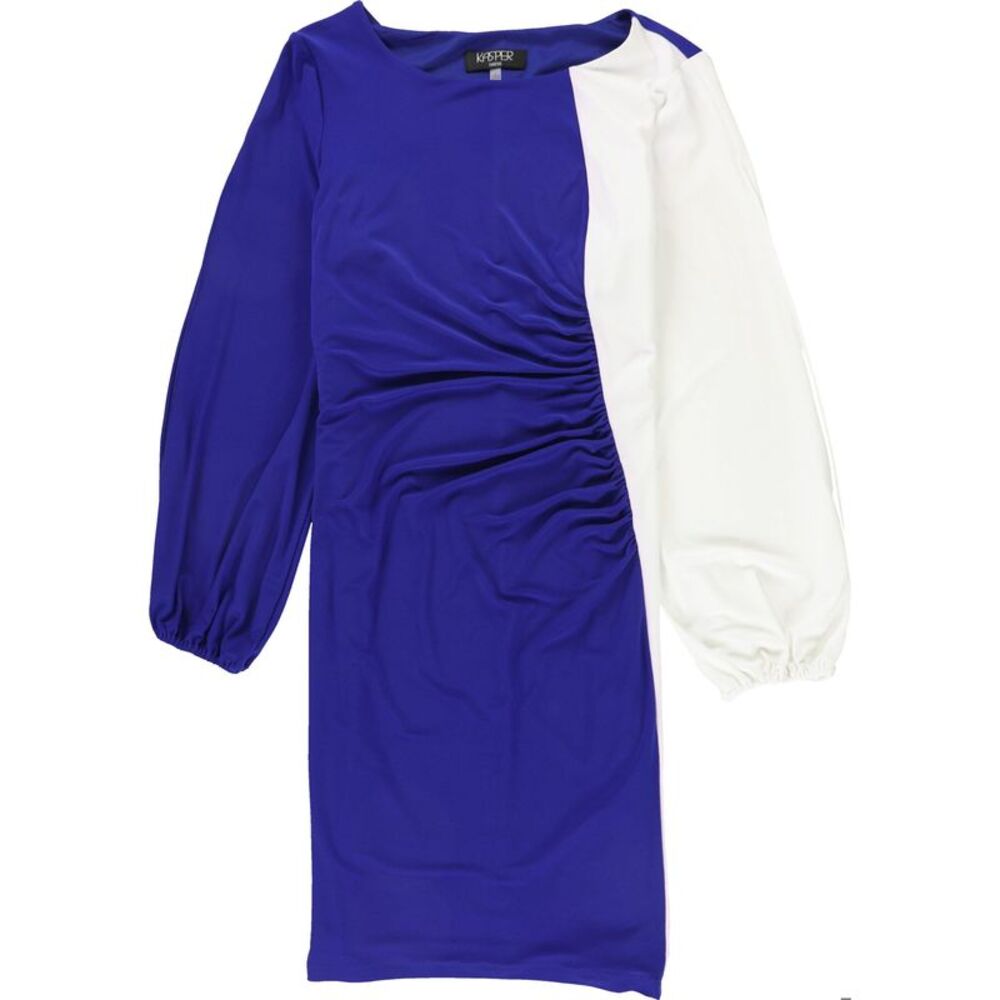 Kasper Womens Side Stripe Midi Dress, Blue, L, DM